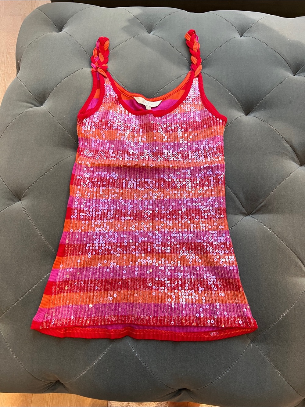 Sean John Pink & Orange Sequin Braided-Strap Tank